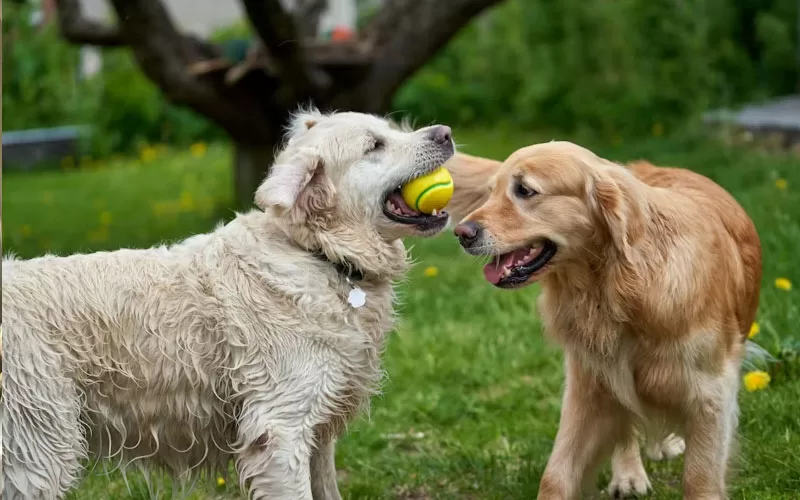 Dogs Playing in Yard